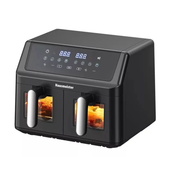 Hausmeister HM 6936 Air Fryer Bio fritu forrólevegős sütő,dupla 9L=4,5L+4,5L 2000W Kivehető grill rács idő- és hőfok beállítással