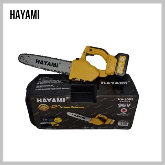 HAYAMI HA-1003 Nagy Teljesítményű Akkus Láncfűrész 12", 96V 220-250V, Fordulatszám 1350 rpm