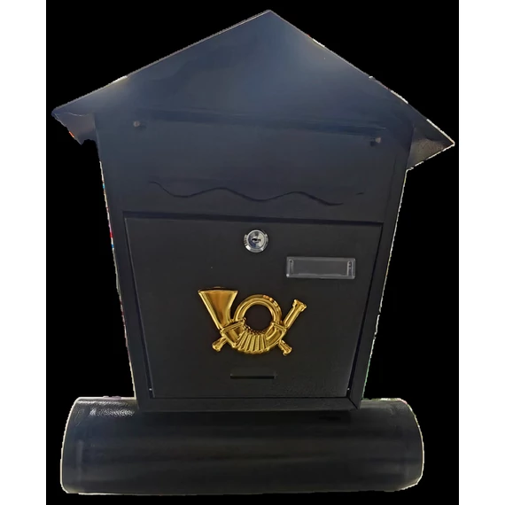 Külső Postaláda, alján újságtartó hengerrel P32428, Kulccsal zárható, Házikó forma, Fekete