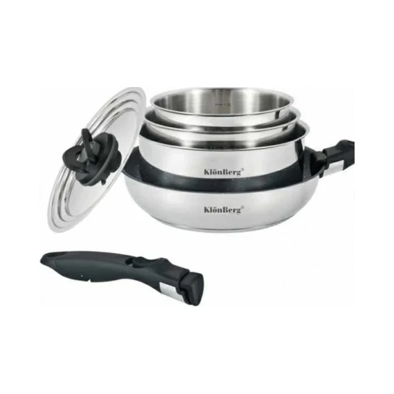Klönberg KB-3140 Rozsdamentes edénykészlet 5 darabos+levehető univerzális fogantyú , Ezüst