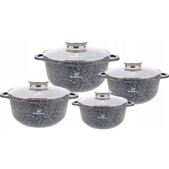 KlönBerg KB-3922 8 részes préselt aluminium edényszett kerámia bevonattal, márányhatású szürke