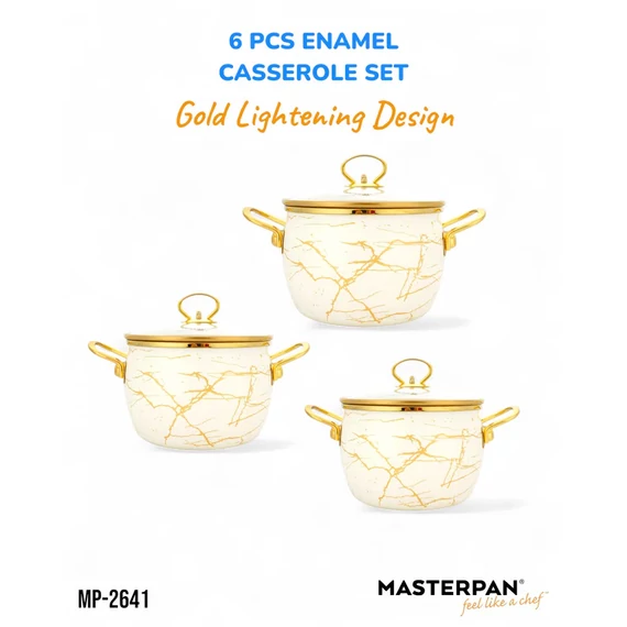 MASTERPAN MP-2641 6 db-os Zománcozott edénykészlet, Fehér-Arany 