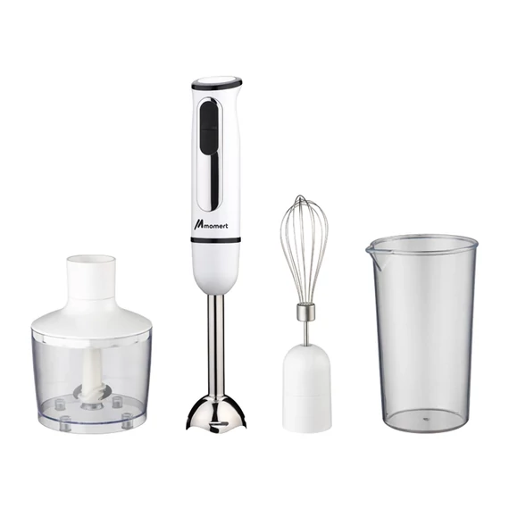 Momert 2222 Botmixer szett, 600 W, 2 sebességfokozat, Levehető mixerfej, 600 ml-es keverőpohár, 860 ml-es aprító, habverő, Fehér