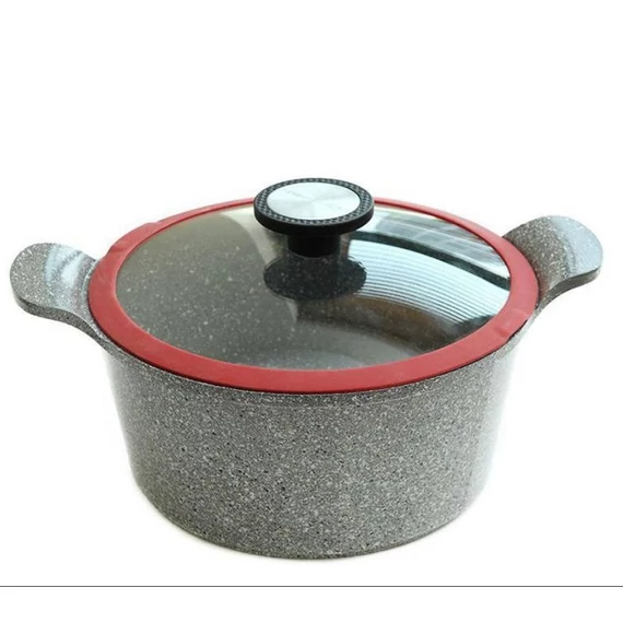 Neoflam EK-OT-C28(I)24, 26,  28 cm-es márvány bevonatú edény üveg fedővel, 6,3 literes