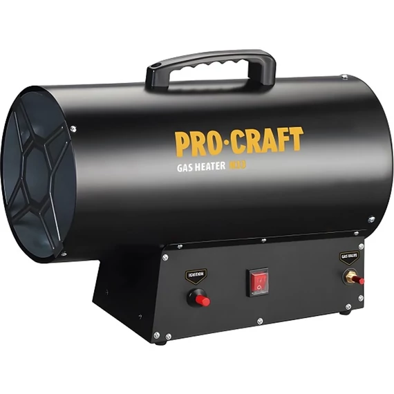 Procraft H33 Gázos Hőlégfúvó, Probán-bután gáz (G30) üzemanyag, 0.7 bar gáznyomás, 33 kW max. fűtési teljesítmény, 650 m³/h légáramlás, túlmelegedés elleni védelem (75°C)