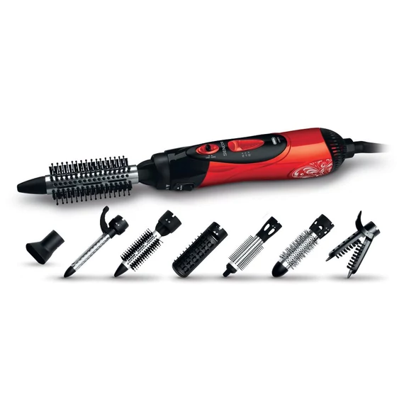 Sencor SHS 7551RD Meleglevegős hajformázó, 1000W, 20mm, 7 cserélhető fej, Ionos, Hideg levegő, Piros