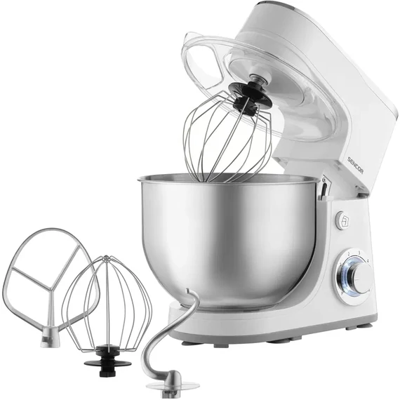 Sencor STM 3630WH Multifunkciós konyhai robotgép, 1300W, 5.5 l rozsdamentes acél edény, 3 különböző tartozék, 6 fokozat, Fehér