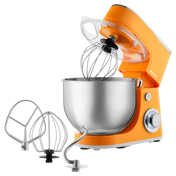 Sencor STM 3633OR Multifunkciós konyhai robot, 1300W teljesítmény, 5,5 l rozsdamentes acéledény, 3 különböző cserélhető tartozék, Narancs