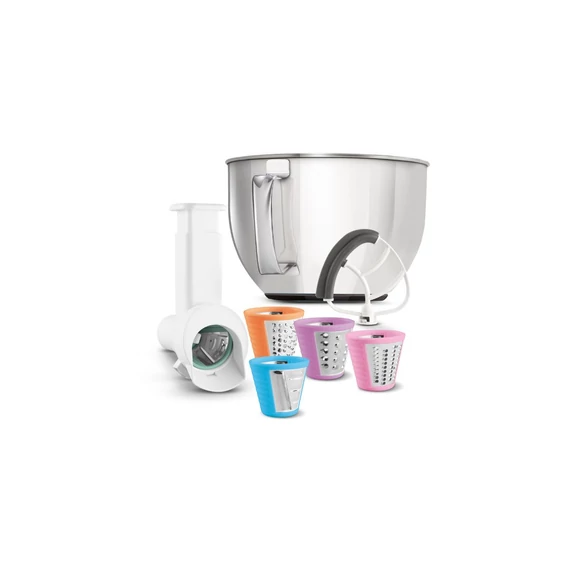 Sencor STX 008 tartozék készlet STM635X konyhai robotgéphez, daráló és szeletelő feltétek, szilikonos keverőszár, 4,5 L rozsdamentes acél keverőtál