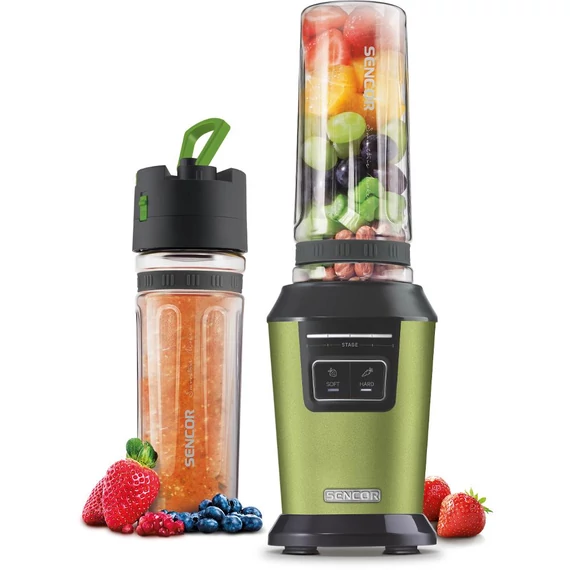 Sencor SBL 7170GG Smoothie készítő, 800W, 600ml-es Tritan ütésálló palack, Automatikus programok, Zöld