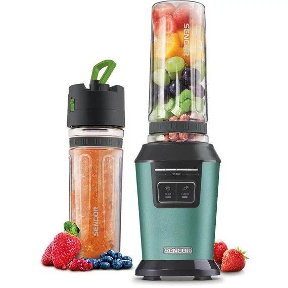 Sencor SBL 7171GR Smoothie készítő, 800W, 600ml-es Tritan ütésálló palack, Automatikus programok, Türkiz