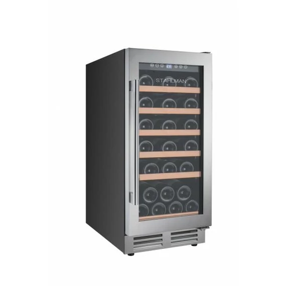 Stahlman ST-309 borhűtő és italhűtő, 100 l, 30 palack, 5+1 bükfa polc, LED világítás, Ezüst