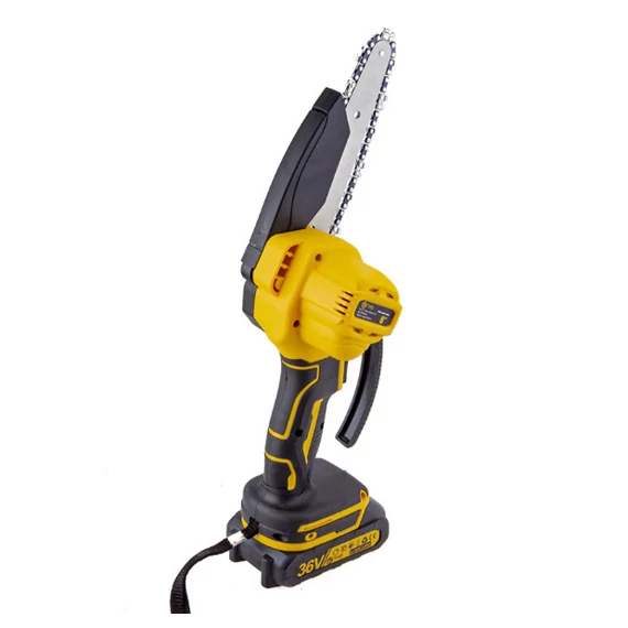 THO M-8009 akkumulátoros mini ágvágó láncfűrész 2 akkuval, 36 V/2000mAh, 15 cm vágási felület, Sárga-fekete