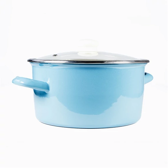 TOO 467122 Line Blue 3,65 literes, 22 cm átmérő, 11 cm magasságú Zománcozott lábas (fazék) üveg fedővel, Kék