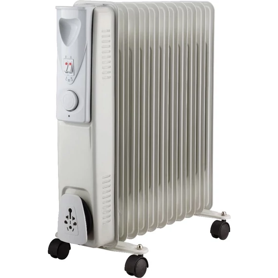 TOO OFR-11-2500-130 11 tagú elektromos olajradiátor, 2500W, Hőfokszabályozó, 2 fűtési fokozat, Termosztát, Túlmelegedés elleni védelem, Felbillenés esetén kikapcsol, Szürke