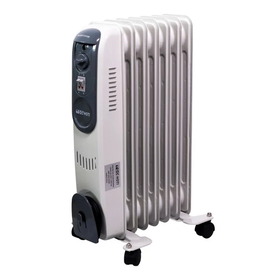 TOO OFR-7-1500-121 7 tagú elektromos olajradiátor, 1500W, Hőfokszabályozó, 2 fűtési fokozat, Termosztát, Túlmelegedés elleni védelem, Felbillenés esetén kikapcsol, Szürke