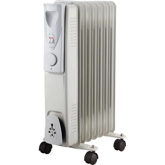 TOO OFR-7-1500-130 7 tagú elektromos olajradiátor, 1500W, 3 fűtési fokozat, Termosztát, Túlmelegedés elleni védelem, Felbillenés esetén kikapcsol, Fehér