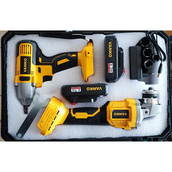 Vanko VN-0068 Akkumulátoros ütőkulcs és sarokcsiszoló szett kofferben, 68 V, 4 Ah