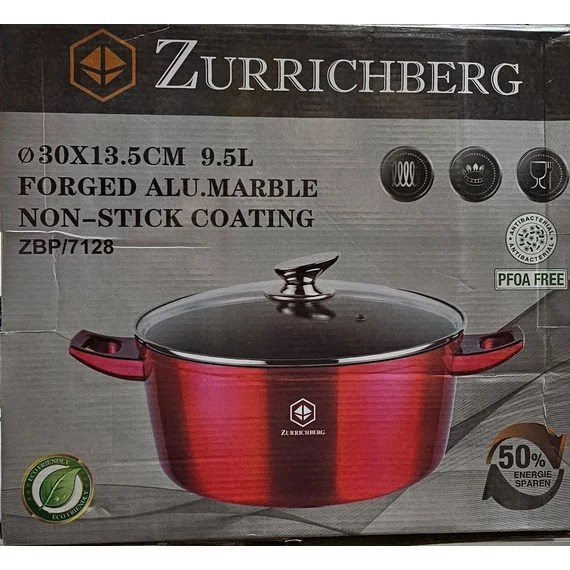 Zurrichberg 30X13,5 CM 9,5 L ALU. márvány bevonatú lábas üveg fedővel szilikon fogantyúval ZBP/7128