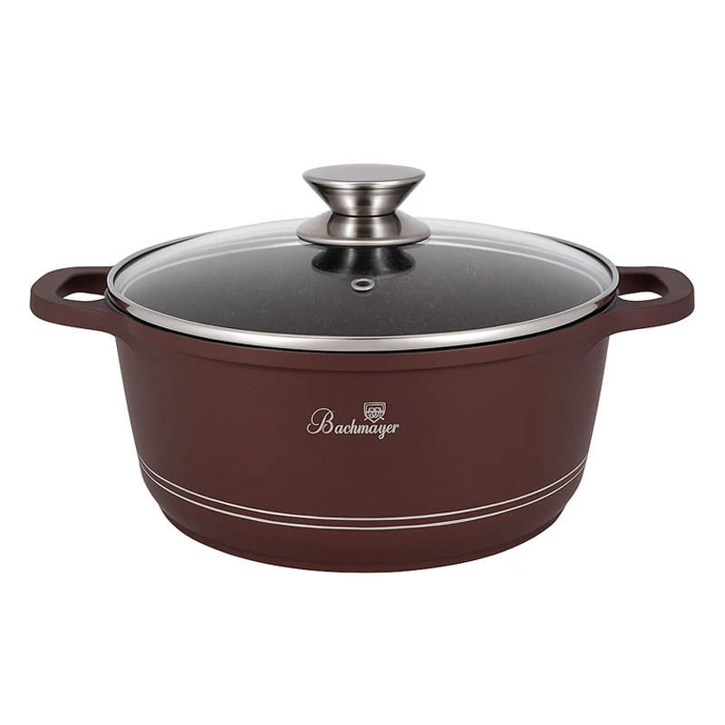 Bachmayer BM-7753-20 Lábas Hőálló Üvegfedő, Márvány bevonat, Tapadásmentes, 20 cm átmérő, 2,4 liter, Burgundi