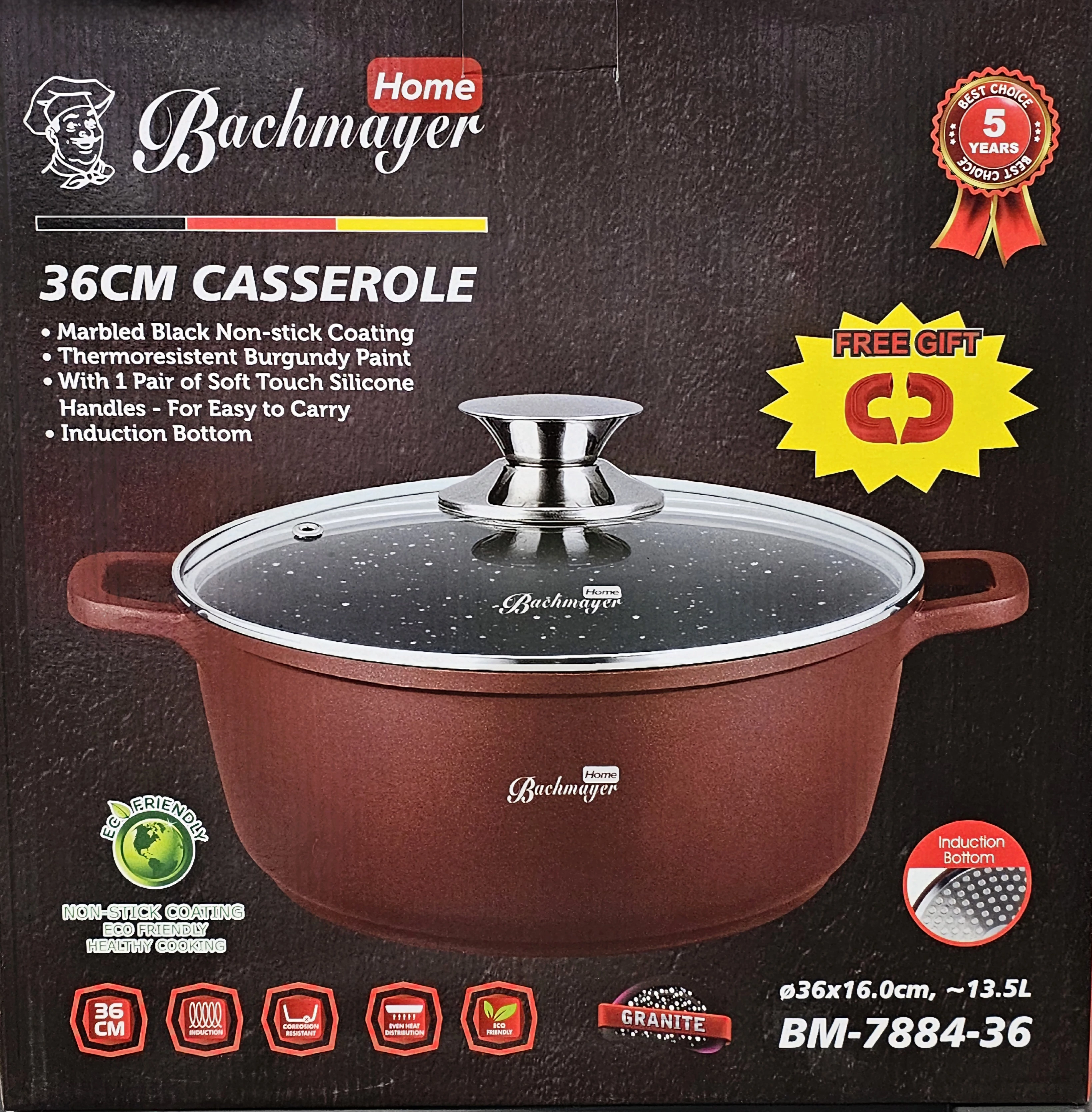 Bachmayer márvány bevonatú 36 cm Casserole lábas BM 7884-36