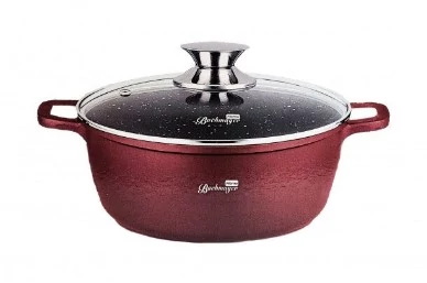 Bachmayer BM-7884-44 préselt aluminium edény tapadásmentes kerámia bevonattal, üveg fedővel, 3 rétegű hővezető alj, 44 cm Ø, 23 l, Bordó