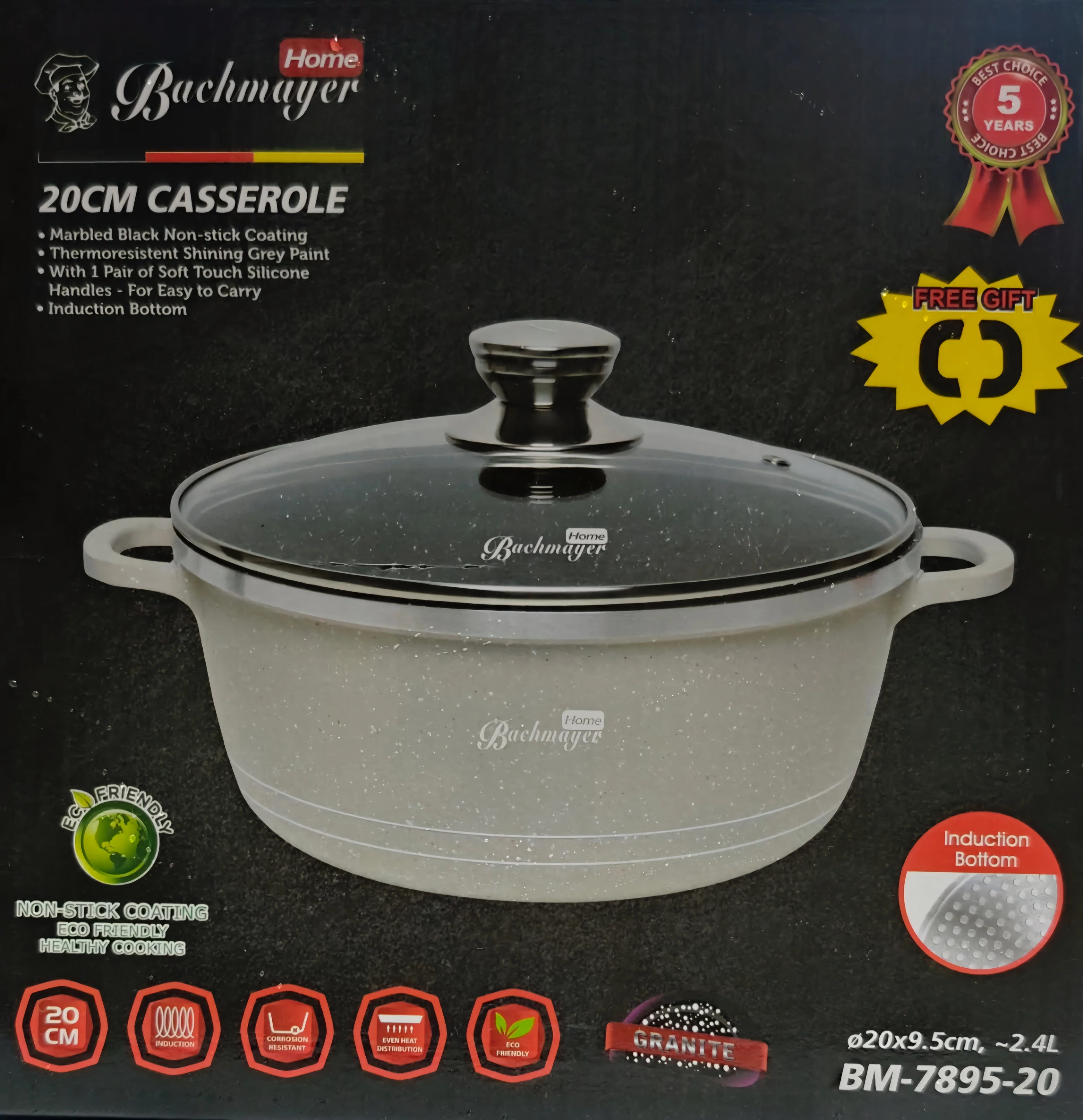 Bachmayer BM-7895-20 Lábas, 20 cm, 2,4 liter, Szürke 