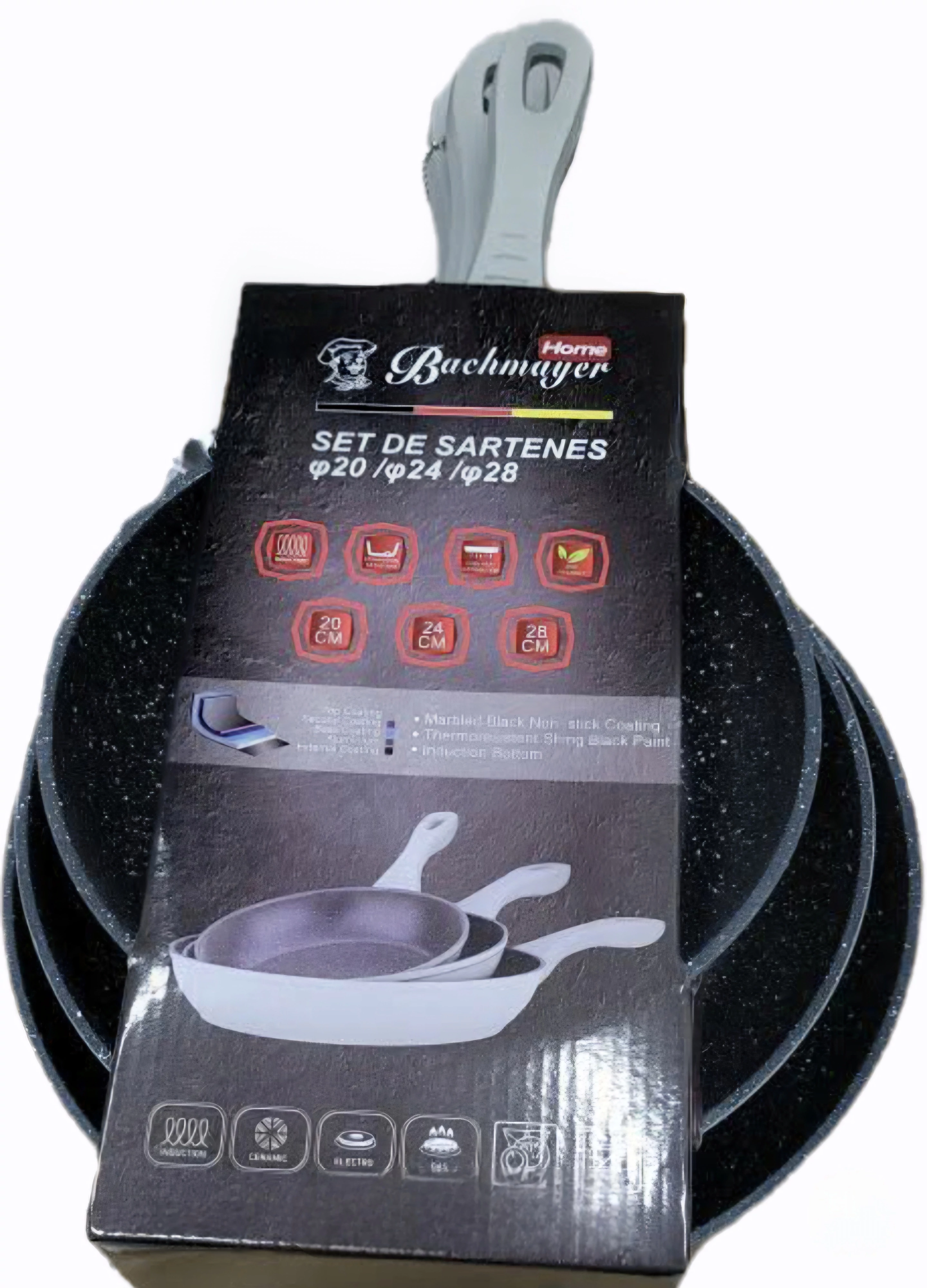 Bachmayer BM-77037 3 részes Serpenyőkészlet., Átmérő 20/24/28 cm, Szürke