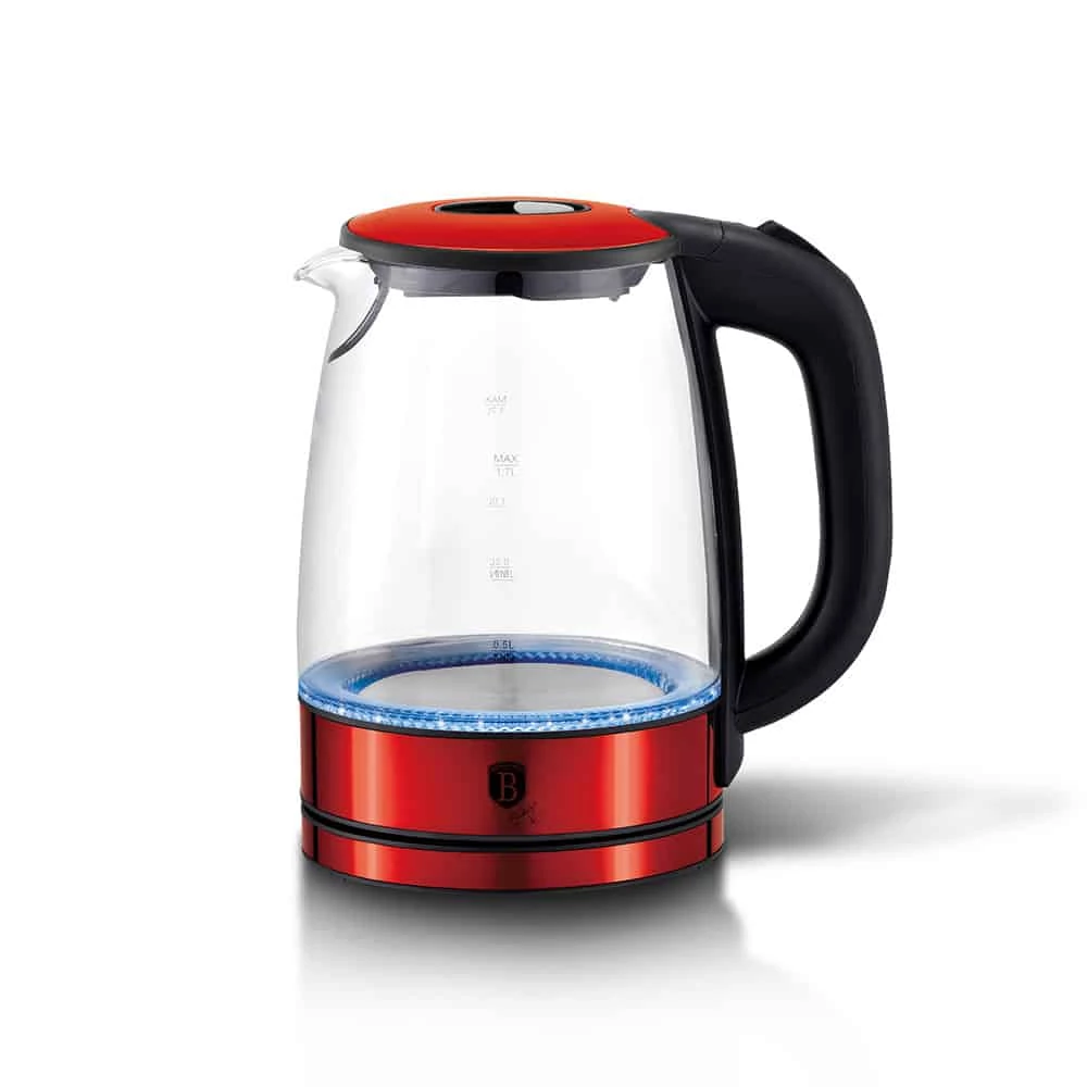 BERLINGER HAUS BH/9117 Elektromos üveg vízforraló, 1.7 L, 2200 W,  360°-os középcsatlakozó, Metallic Line Burgundy Edition