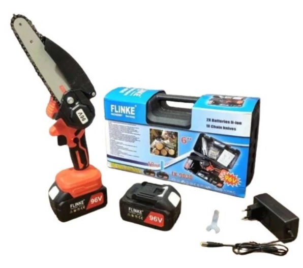 Flinke FK-9030 Akkumulátoros Láncfűrész, 15.24 cm vágási hossz, 2 db 96 V/ 4 mAh akkumulátorral, 1 db lánc, 1 db hosszított vezető