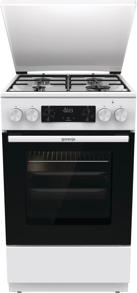 Gorenje GK5C42WJ, Szabadonálló, Gáz, Kombinált tűzhely, Főzőzóna 4, Sütő 62L, A energiaosztály, Grill, Fehér-Fekete