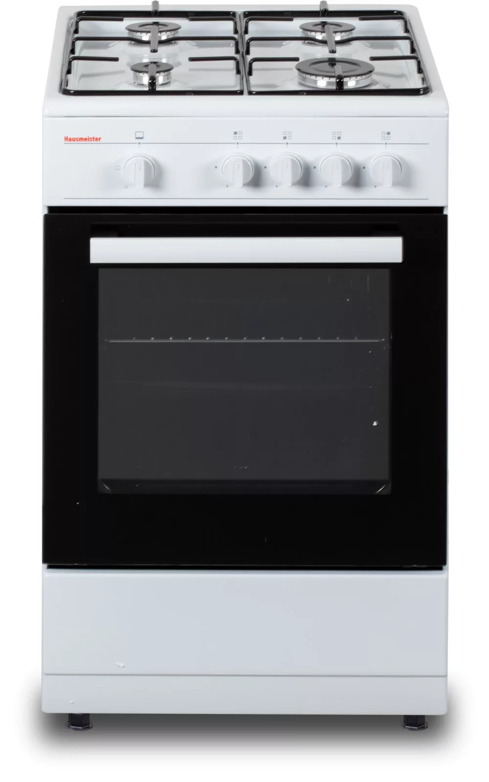 Hausmeister HM 5026 Gáztűzhely, 4 gázrózsás kivitel, alsó égésű gáz sütőtér, térfogata 49 liter, fehér színű