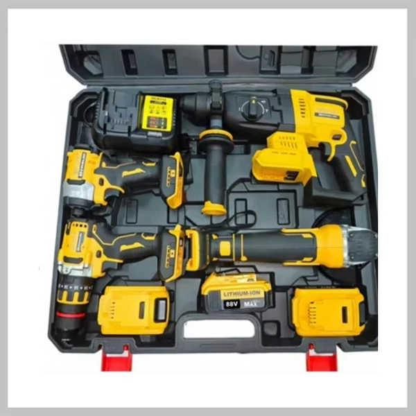 HAYAMI  HA-1021 4 részes Akkus szerszámkészlet, 3 db 88V akkumulátor, Gyors töltő,(Sarokcsiszoló, Ütvecsavarozó, Ütvefúró, Csavarbehajtó)
