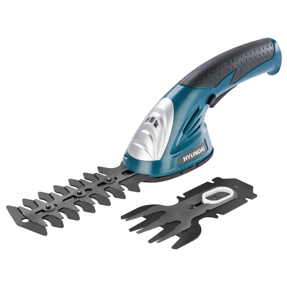 Hyundai HYD-72 Akkumulátoros kézi sövény és fűnyíró, Li-Ion 7.2V/1300 mAh, 120 mm sövényvágó kés, 83 mm fűnyíró kés, 1100 fordulat/perc, 2.19 (m/s²) Vibráció