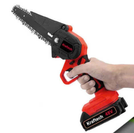Kraftech KT/BCHS-48V Akkumulátoros kompakt láncfűrész, 48 V/4000 mAh Li-ion, 5 m/s láncsebesség, 15 cm vágólap, 2 db lánc
