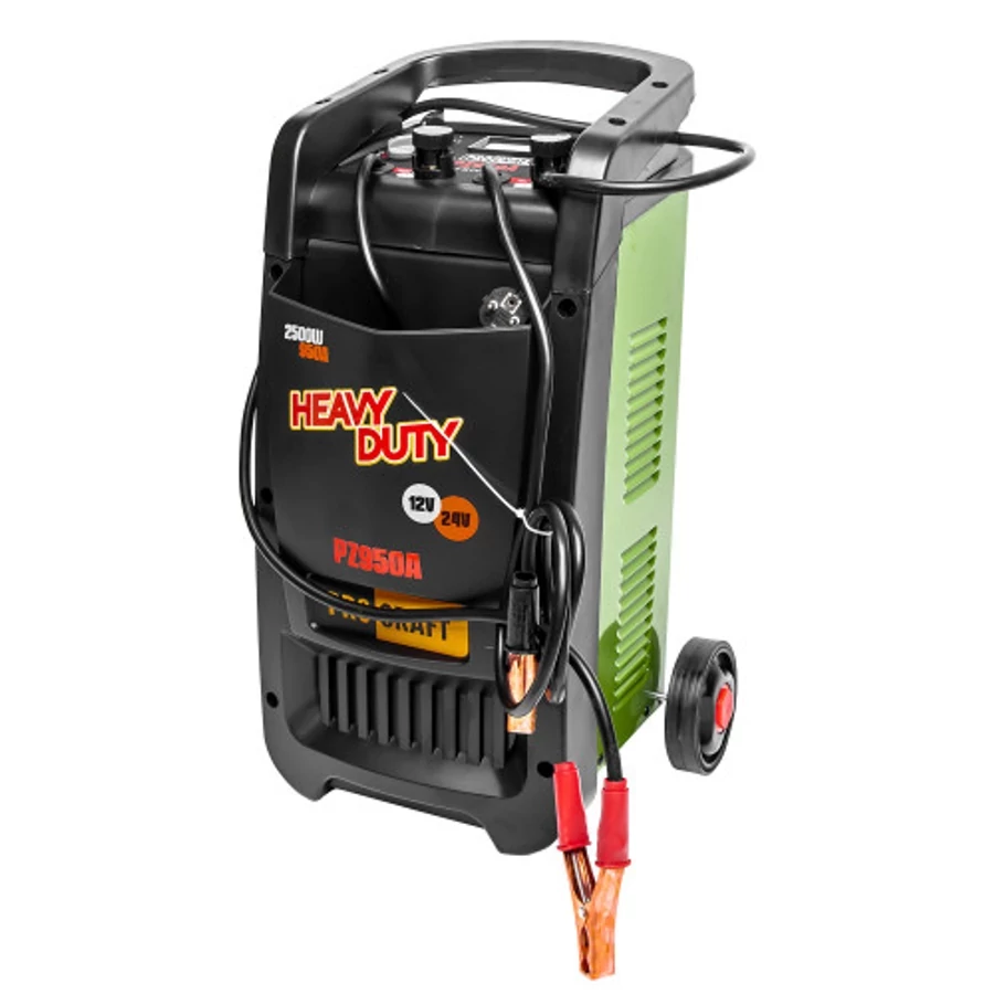 Procraft PZ950A Autós akkumulátortöltő indítóforrással, 2500 W, 12/24 V töltési feszültség, 85 A töltőáram, 20-1500 Ah akkumulátor kapacitás, 950 A Indítási áram