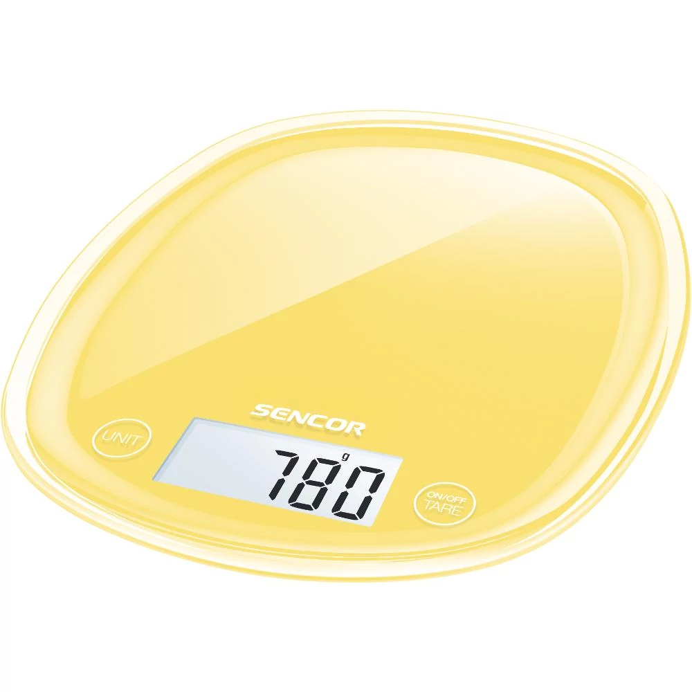Sencor SKS 36YL Konyha mérleg, 5kg/1g, LCD kijelző, Sárga