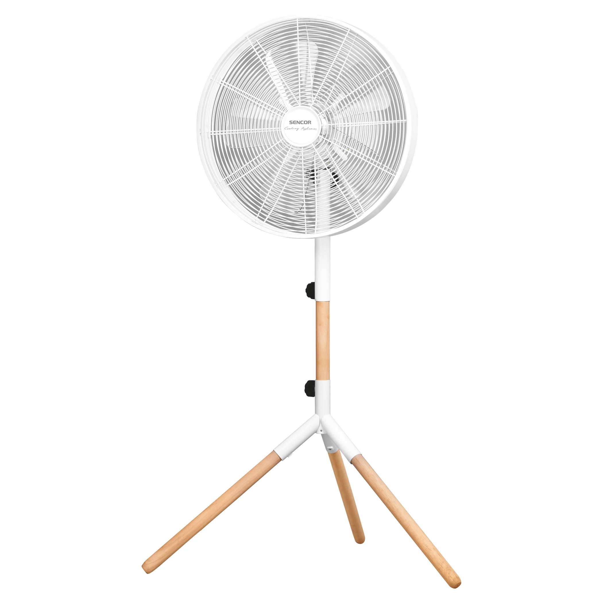 Sencor SFN 4080WH Álló ventilátor, 40 cm, 50 W, 3 sebességfokozat, Oszcilláló funkció, Minőségű fém kivitel, valódi fával, Fehér