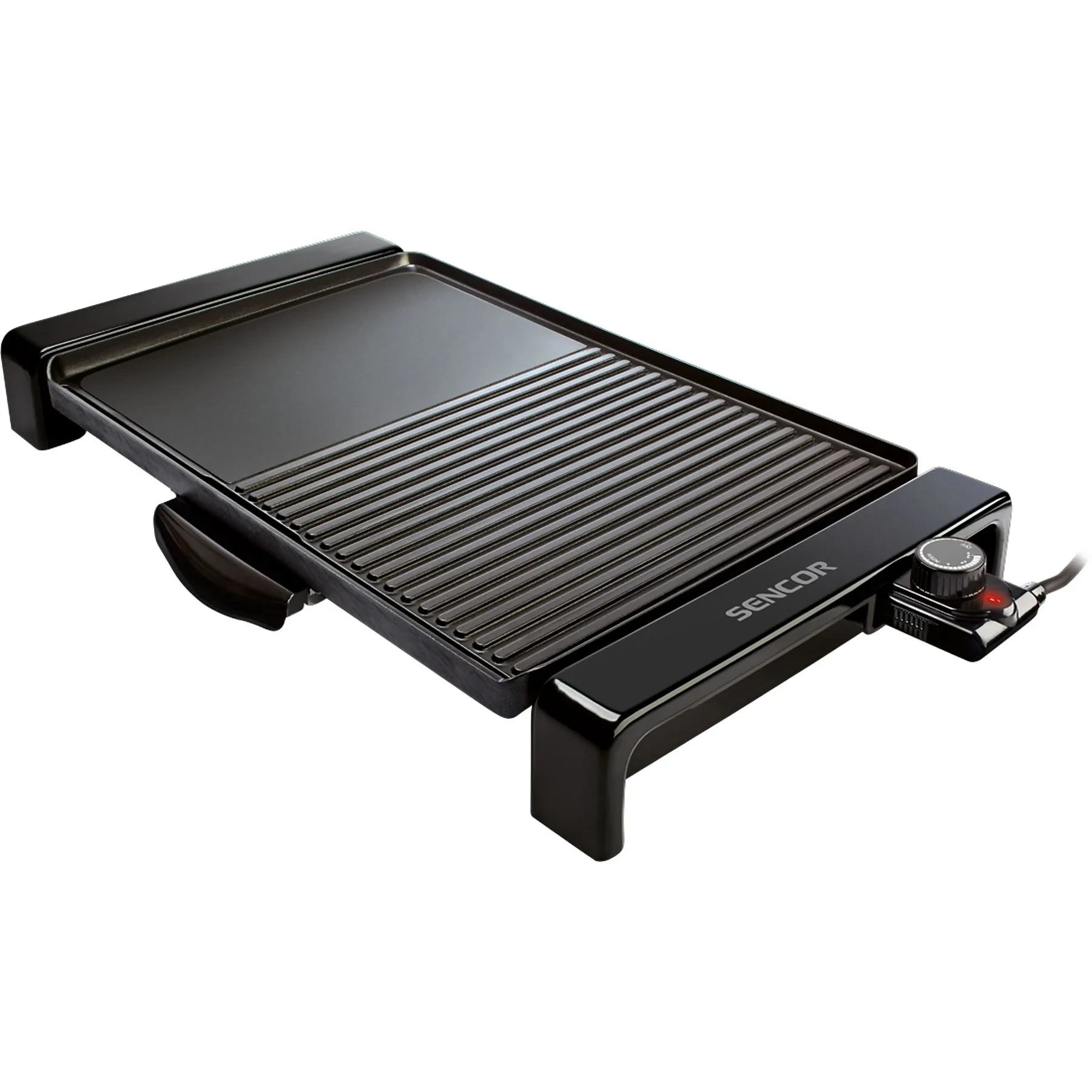 Sencor SBG 106BK Asztali elektromos grill, 2in1-ben, bordás és sima sütőlap,Tapadásmentes felület, 2300W, Fekete