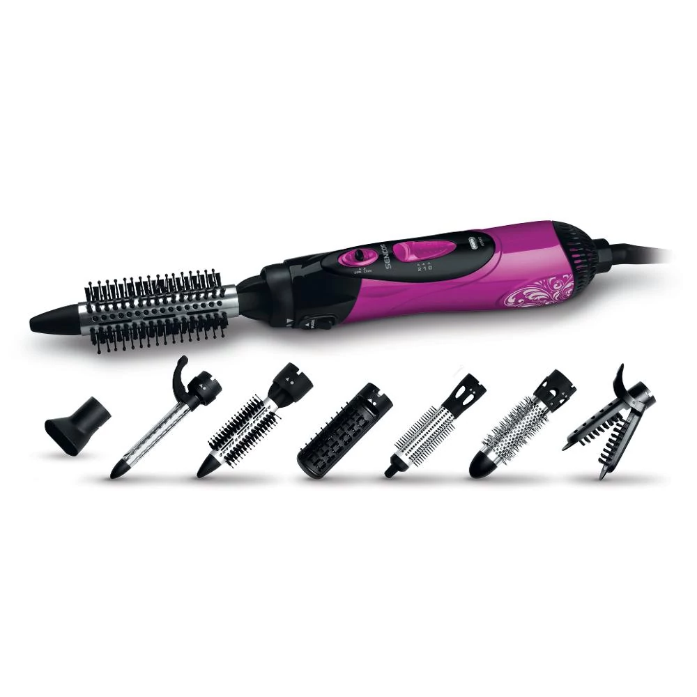 Sencor SHS 7551VT Meleglevegős hajformázó, 1000W, 20mm, 7 cserélhető fej, Ionos, Hideg levegő, Lila