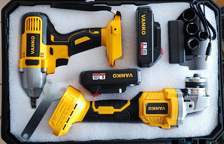 Vanko VN-0068 Akkumulátoros ütőkulcs és sarokcsiszoló szett kofferben, 68 V, 4 Ah