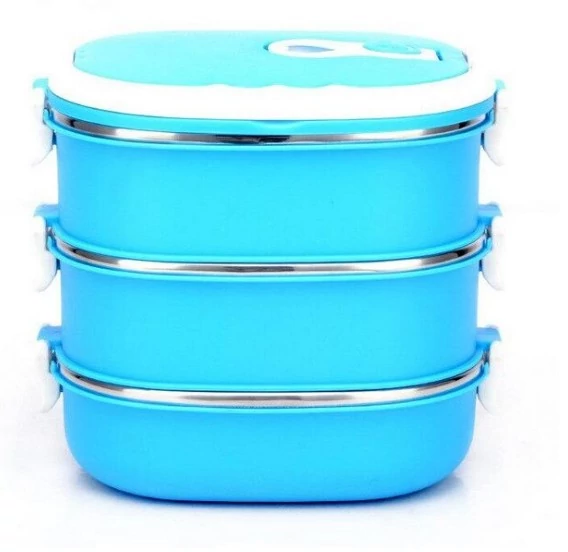 Victor V-1653 ovális Rozsdamentes hőtárolós ételhordó, 3 részes, Kék