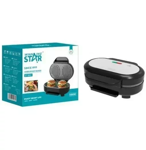WINNING STAR ST-9451 Hamburgerkészítő, 1000W, Dupla Sütőfelület, Fekete
